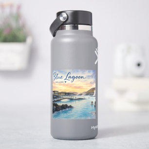 Sticker Lagon bleu Islande bain thermal aquarelle