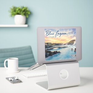 Sticker Lagon bleu Islande bain thermal aquarelle