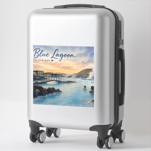 Sticker Lagon bleu Islande bain thermal aquarelle