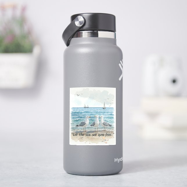 Sticker Laissez la mer vous libérer - Plage et eau de mer (HydroFlask)