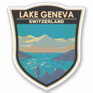 Sticker Lake Geneva Suisse Travel Art Vintage