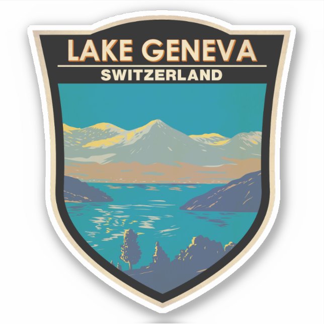 Sticker Lake Geneva Suisse Travel Art Vintage (Devant)
