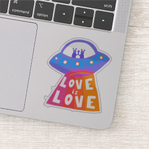 Sticker L'AMOUR EST AMOUR Mignons Aliens UFO Rainbow Fun c