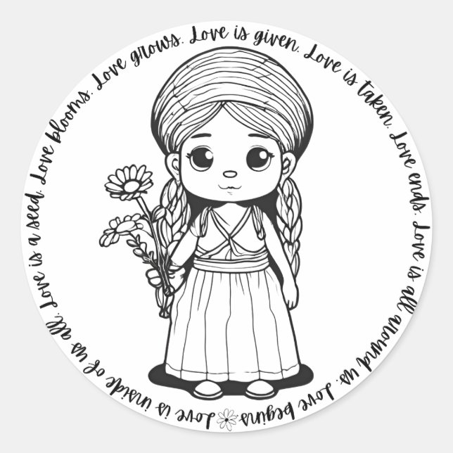 Sticker "L'amour est" pour fille avec marguerites (Devant)