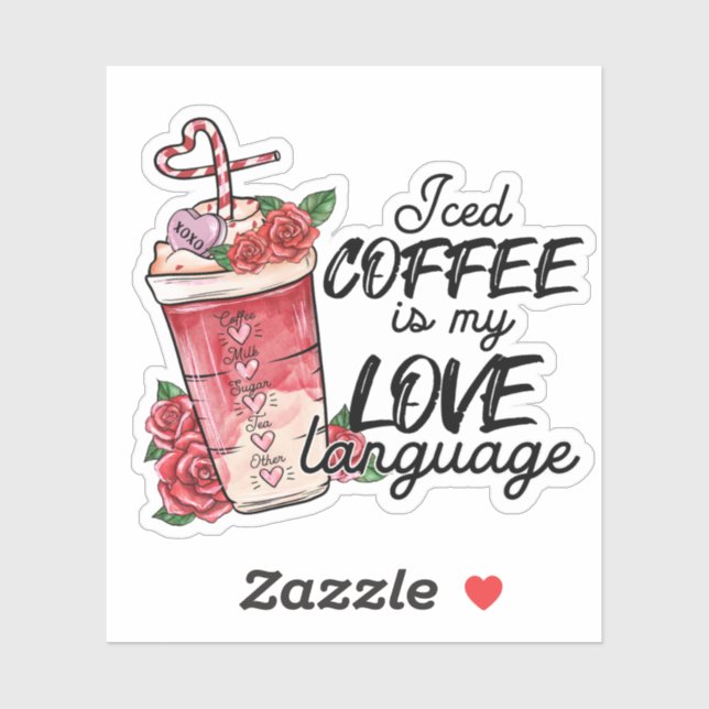 Sticker Langage d'amour café glacé rose rouge Saint-Valent (Feuille)