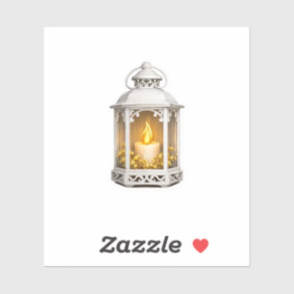 Sticker Lanterne Blanche Rustique Chandelle Brûlante Baies