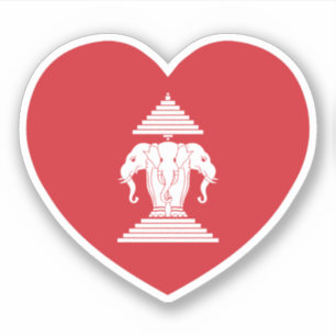 Sticker Laotian Erawan 3 Tête Elephant Coeur Drapeau