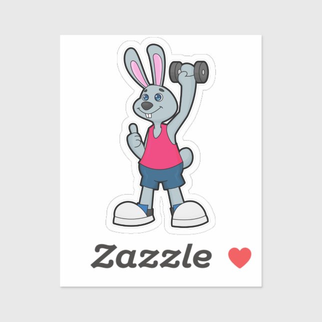 Sticker Lapin à la gym avec haltère (Feuille)