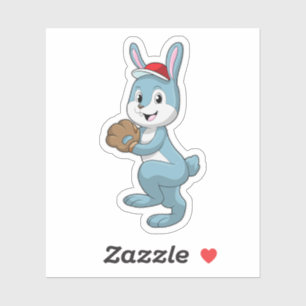 Sticker Lapin au baseball avec gant de baseball