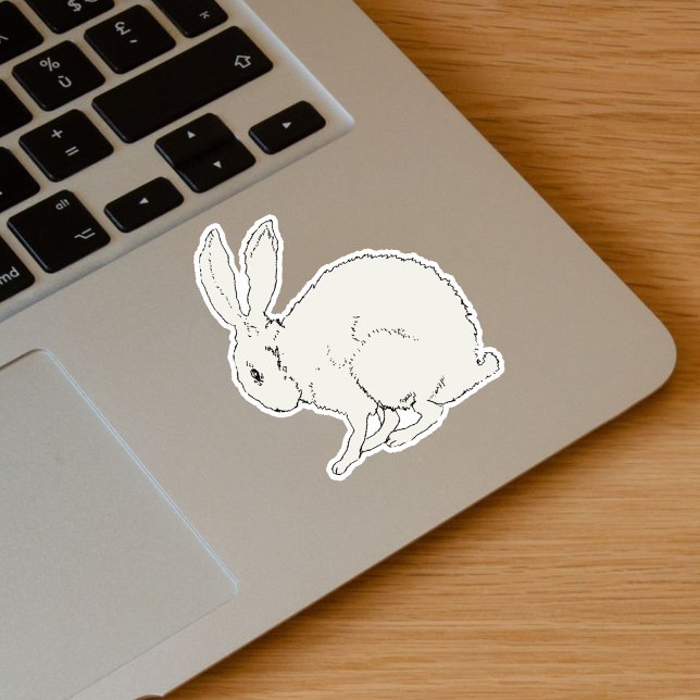 Sticker Lapin Blanc Simple Lapin Noir Outline Pâques (Simple sitting white bunny rabbit drawing outlined in black on vinyl sticker.)