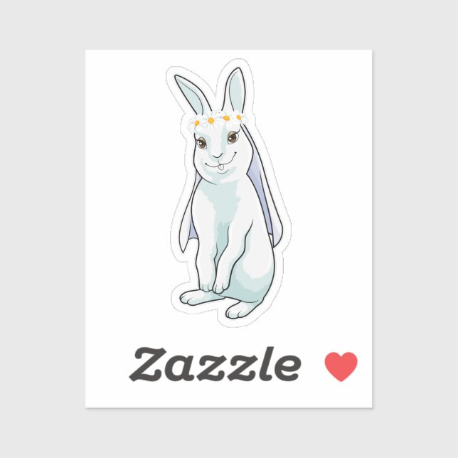 Sticker Lapin comme mariée avec couronne de fleurs (Feuille)