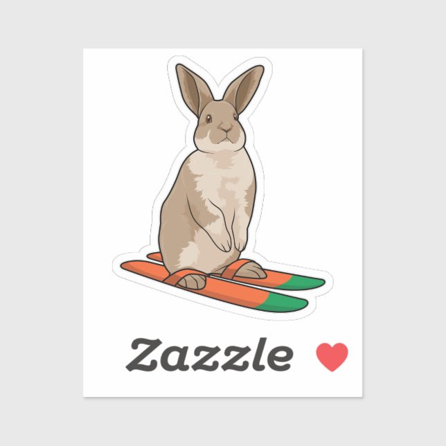 Sticker Lapin comme skieur avec ski (Feuille)