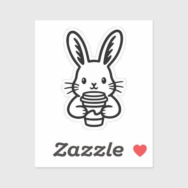 Sticker Lapin curieux avec tasse à café (Feuille)