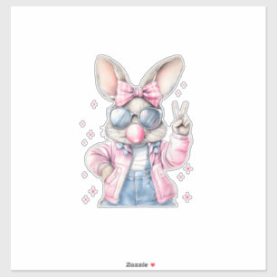 Sticker Lapin de jour de Pâques mignon soufflant des bulle