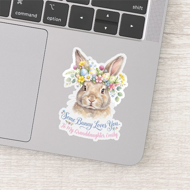 Sticker Lapin de Pâques à l'aquarelle Couronne de Fleurs P (Détail)