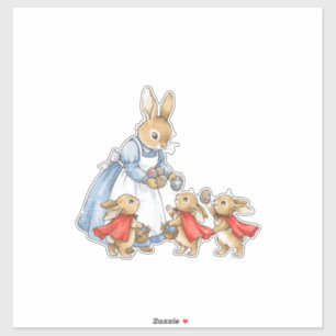 Sticker Lapin de Pâques Cottagecore Vintage Lapin Femme Fi