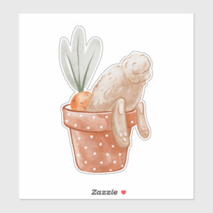 Sticker Lapin de Pâques en pot de fleurs