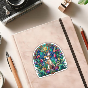 Sticker Lapin de Pâques en vitrail coloré Art nouveau