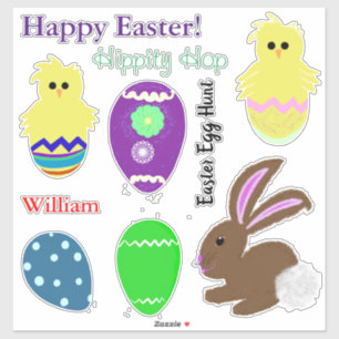 Sticker Lapin de Pâques Jaune Poussin Œufs Nom