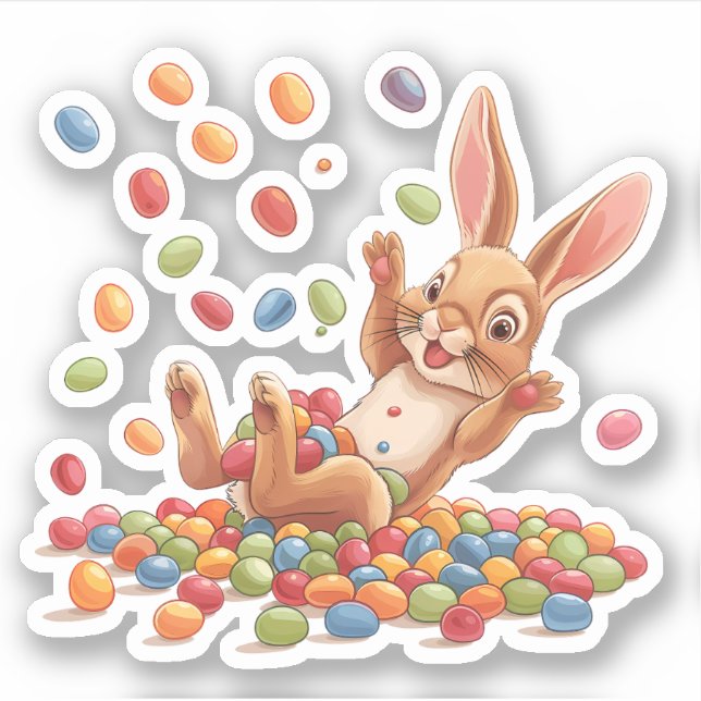 Sticker Lapin de Pâques Jouer dans les haricots de Jelly (Devant)