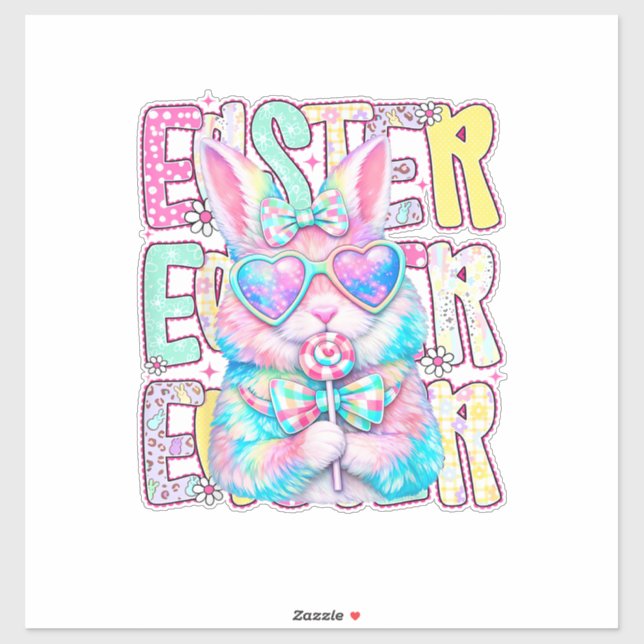Sticker Lapin de Pâques Joyeux Coquette Nœud Prépa Jour de (Feuille)