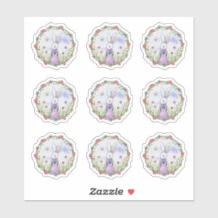 Sticker Lapin de Pâques mignon, Art aquarelle fantaisiste