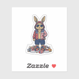 Sticker Lapin de Pâques patriotique Vintage Vector Shirt_1