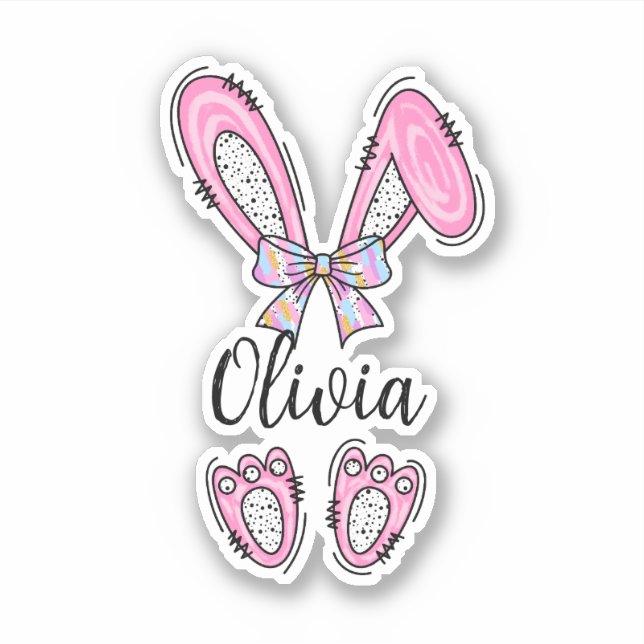 Sticker lapin de Pâques pour fille personnalisée (Devant)