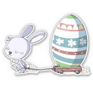 Sticker Lapin De Pâques Tirant Oeuf De Pâques En Trolley