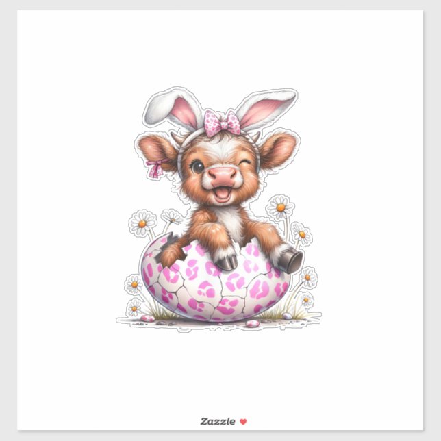 Sticker Lapin de Pâques Vache Drôle Amateur de Vaches High (Feuille)