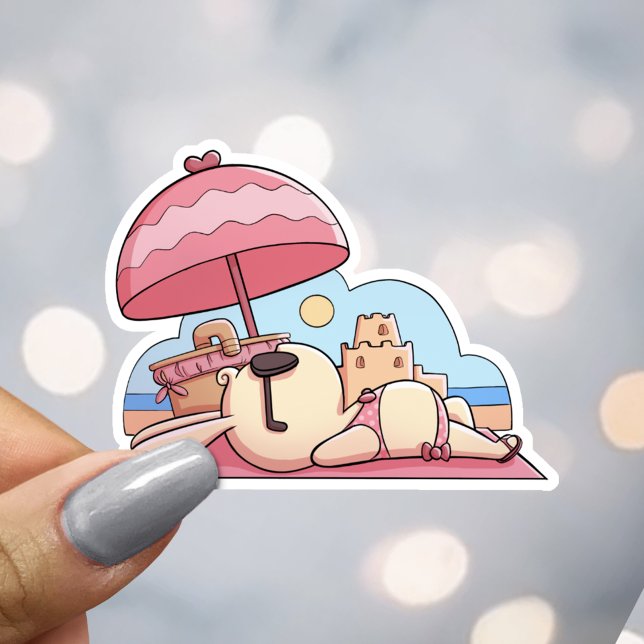 Sticker Lapin de plage mignon en rose (Créateur téléchargé)