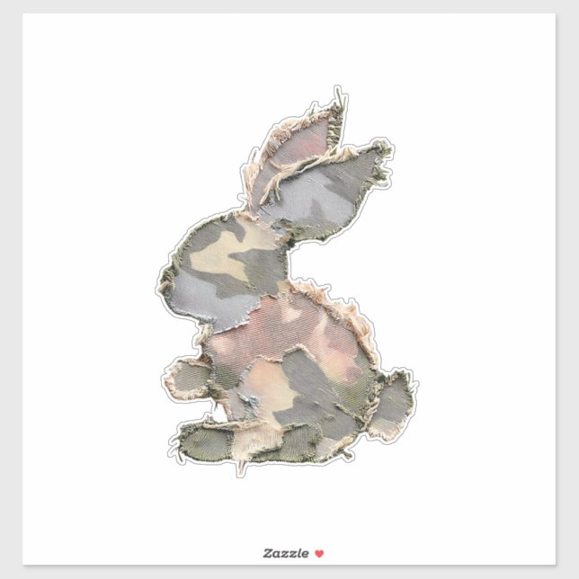 Sticker Lapin Drôle Crochet Patchwork Camo Lapin Heureux E (Feuille)