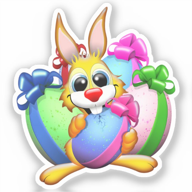 Sticker Lapin drôle mordant un œuf de Pâques (Recto)
