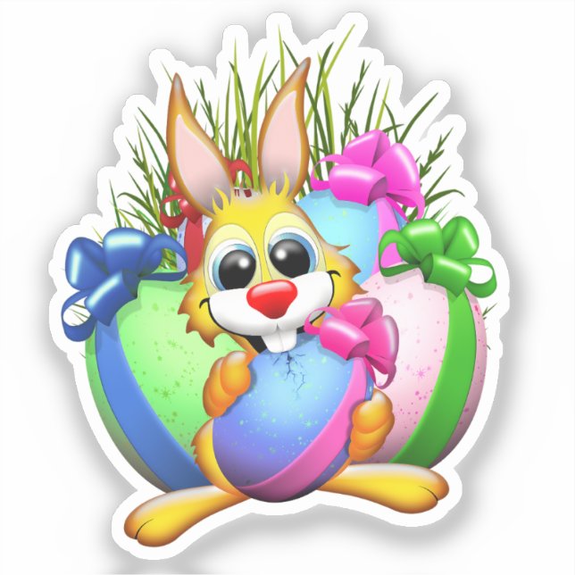Sticker Lapin drôle mordant un œuf de Pâques (Recto)