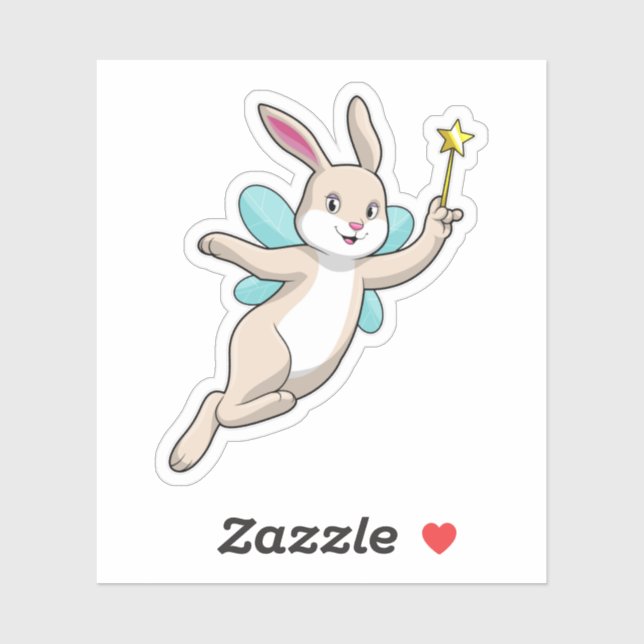 Sticker Lapin en fée avec baguette magique (Feuille)