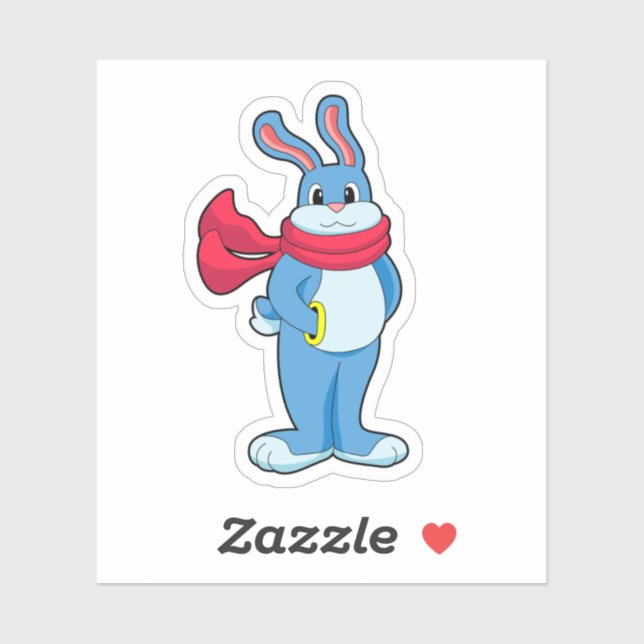Sticker Lapin en hiver avec Écharpe (Feuille)