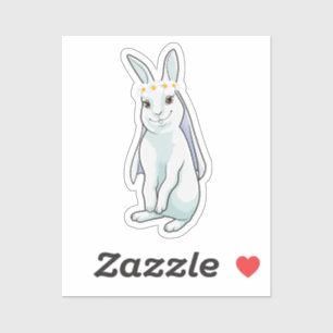 Sticker Lapin en mariée avec couronne de fleurs
