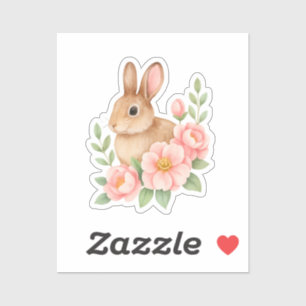 Sticker Lapin et Fleurs Roses Pâques