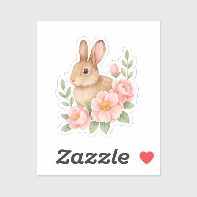 Sticker Lapin et Fleurs Roses Pâques  (Feuille)