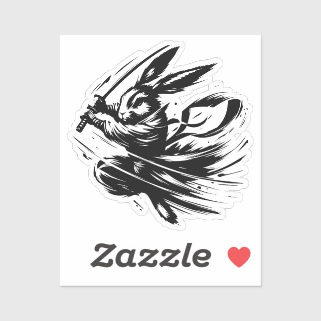 Sticker Lapin Guerrier à l'Encre Noire Samouraï (Feuille)