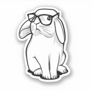 Sticker Lapin Hipster Drôle Lapin Avec Lunettes Mignonne A