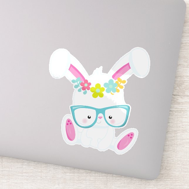 Sticker Lapin Hipster, Lapin Avec Lunettes, Lapin, Fleurs (Détail)