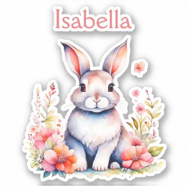 Sticker Lapin lapin personnalisé en Fleurs roses (Devant)