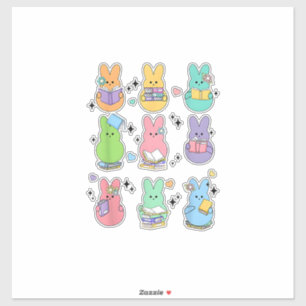 Sticker Lapin lisant des livres jour de Pâques bibliothéca