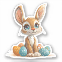 Lapin Pastel aux teintes bleues avec oeufs de Pâqu