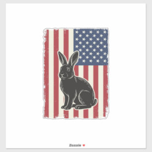 Sticker Lapin Patriotique Drapeau Américain Gravure Vintag
