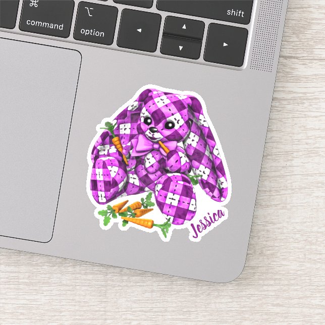 Sticker Lapin Plaid Violet n Carotte Nom (Détail)