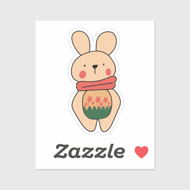 Sticker Lapin Rose Kawaii Naïf Avec Fleur (Feuille)