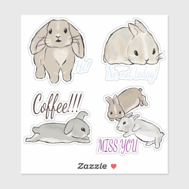 Sticker Lapins avec collection de texte  (Feuille)