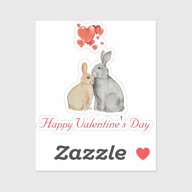 Sticker lapins d'aquarelle Heureuse Sainte-Valentin (Feuille)